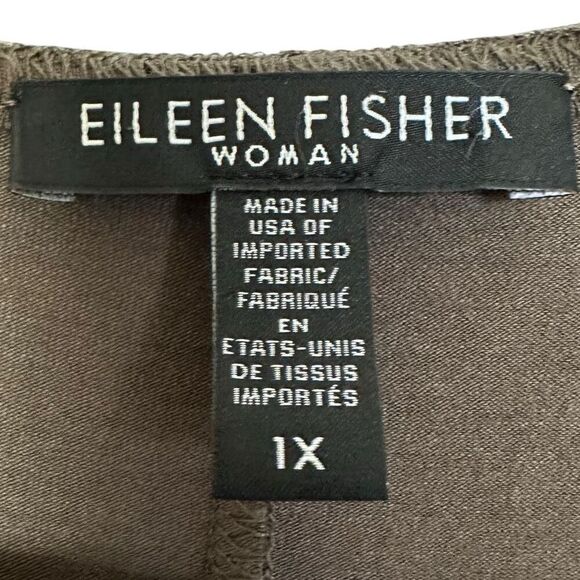 Eileen Fisher 1X Brown Viscose Jersey Shift Dress Long Sleeve - Picture 3 of 7